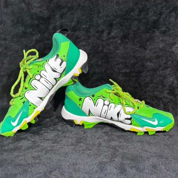 Nike Hustle Youth Baseball Cleats 5Y FZ8656-300 Neon Green Graphic Molded 2024 - Picture 6 of 10